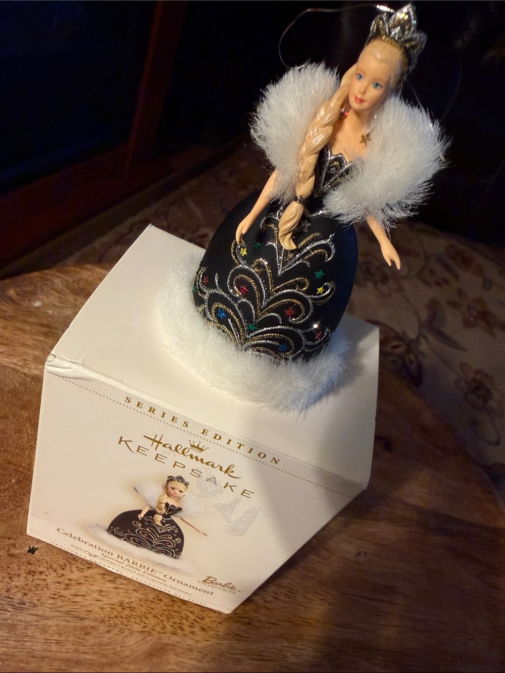 Hallmark Barbie Ornament in Black and White with Multicolored Accents